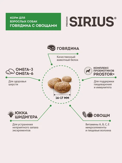 Сухой корм SIRIUS для собак, говядина, 15 кг, фото 7