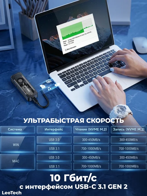 ACASIS Корпус EC-6608 AIR для M.2 NVMe SSD с USB-C 3.1, 10 Гбит с, вариант, фото 4